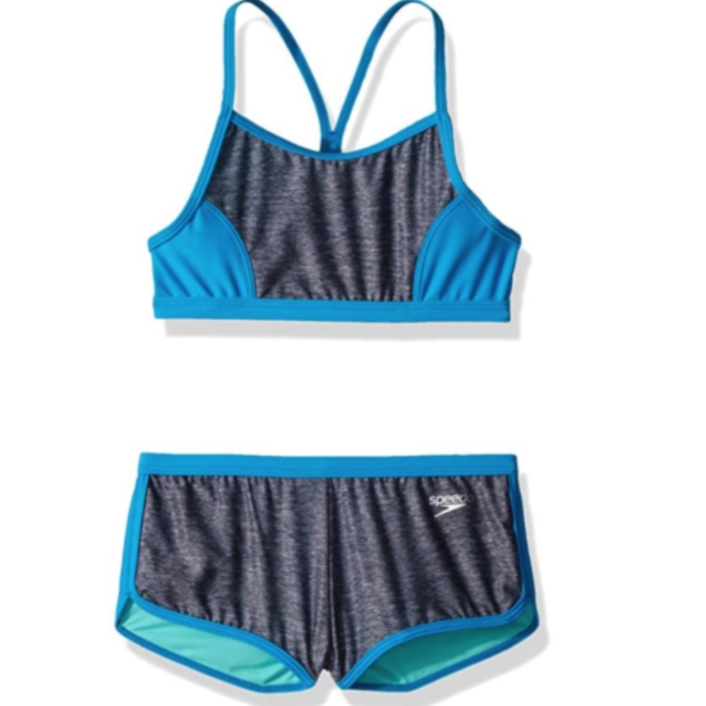 Speedo Girls' Heather Splice Boyshort Two Piece